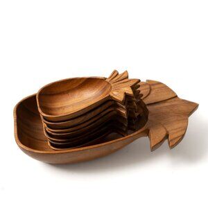 Carabao Brand Philippines Monkey Pod 8 Piece Exotic Wood Salad Server Bowl
